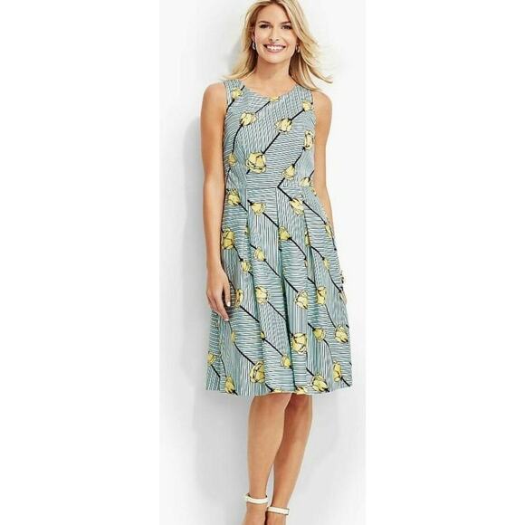 Talbots Floral Dress Sleeveless Size 12 Tulip Knee Length Fit & Flare Cocktail - Picture 1 of 6